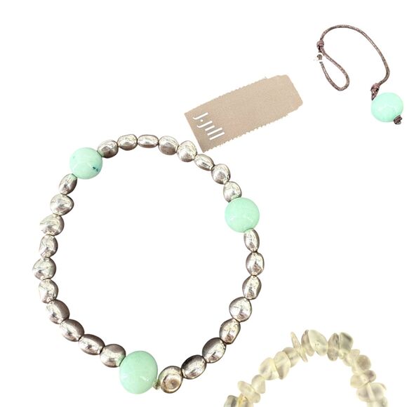 J. Jill Multi Beaded Stretch Bracelet Set Aqua Silver Tone Stackable Beachy Boho - Picture 9 of 13